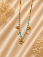 Blue Bead & Gold Bow Charm Necklace - violinas