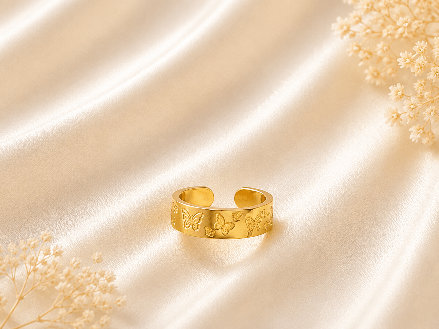 Gold Butterfly Engraved Band Ring - violinas