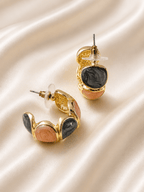Gold Dual-Stone Marble & Blush Hoop Earrings - violinas