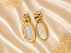 Gold Hammered Opal Oval Drop Earrings - violinas