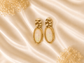 Gold Hammered Opal Oval Drop Earrings - violinas