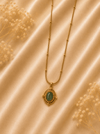 Gold Satellite Chain Green Jade Oval Pendant Necklace - violinas