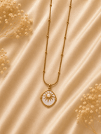 Gold Satellite Chain Pearl Sunburst Pendant Necklace - violinas