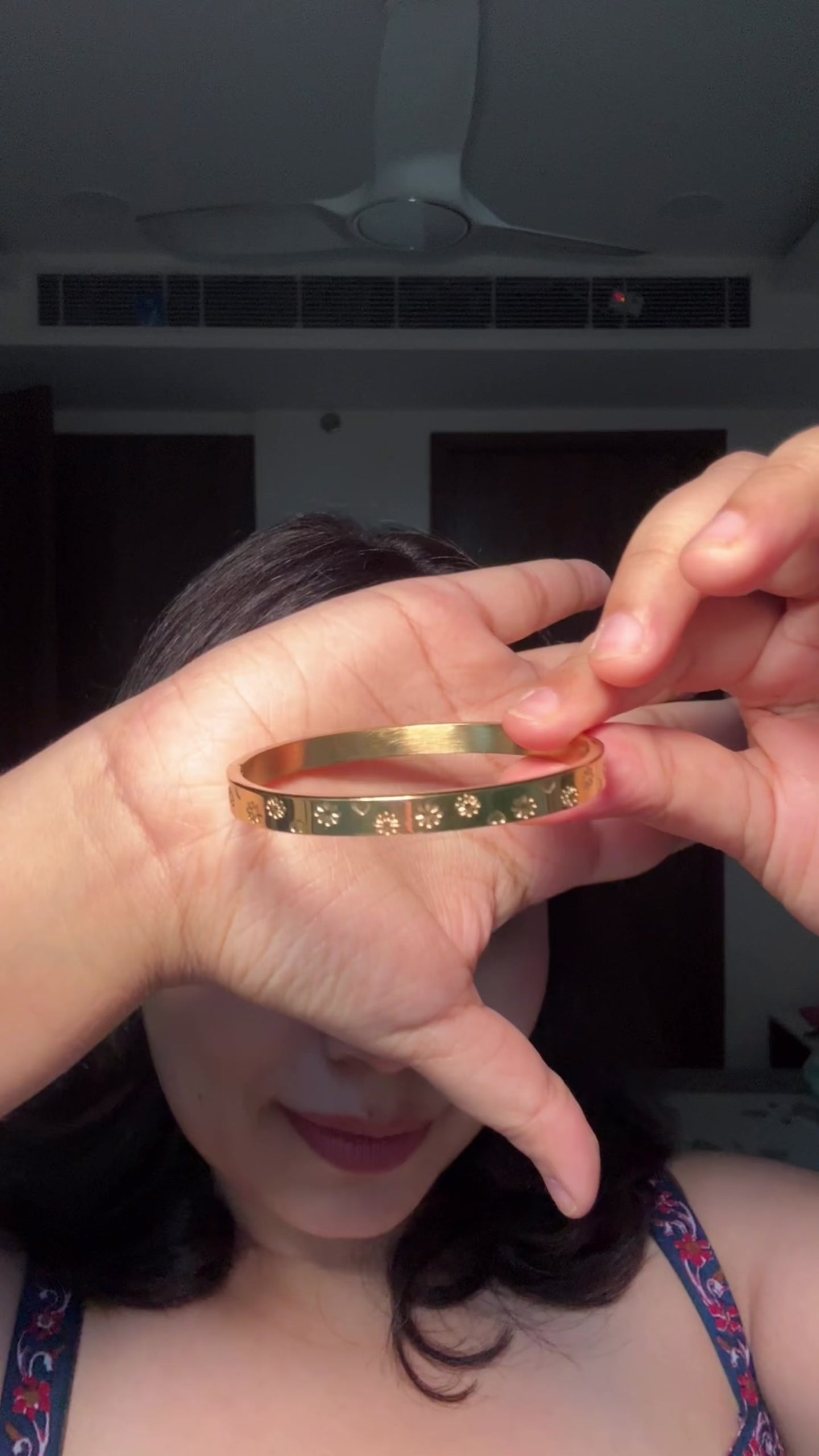 Gold Engraved Slim Bangle Bracelet