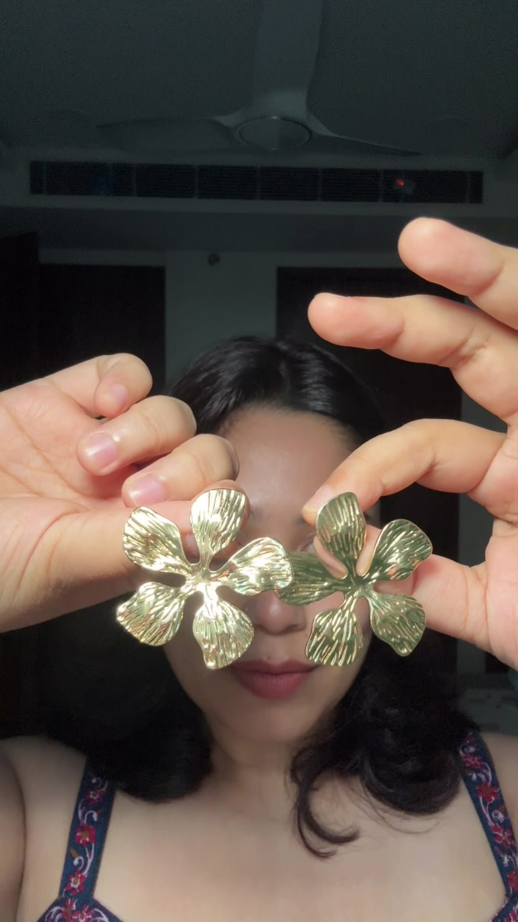 Gold Textured Flower Stud Earrings