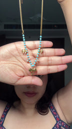 Blue Bead & Gold Bow Charm Necklace