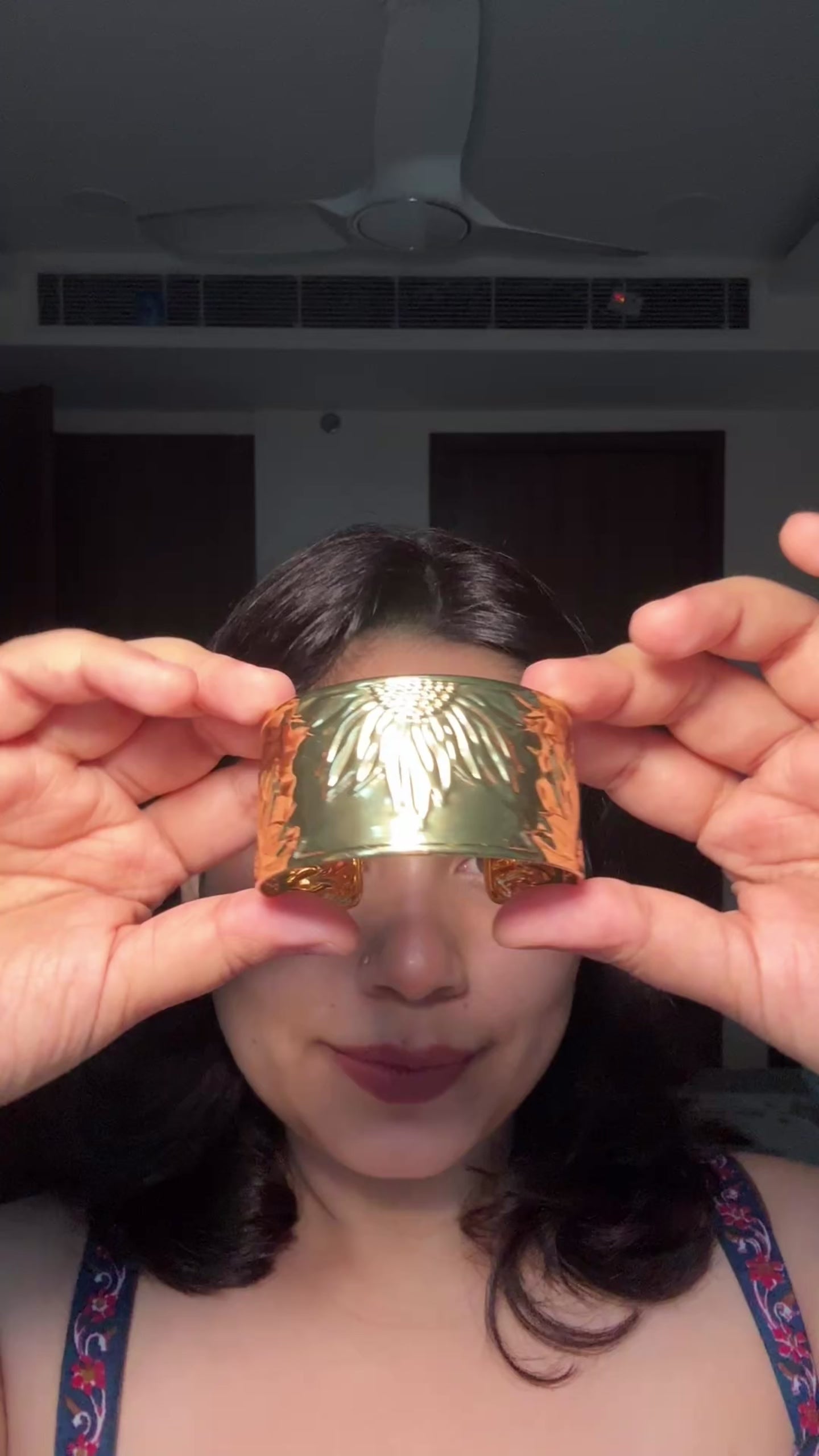 Gold Sunflower Engraved Wide Cuff Bracelet