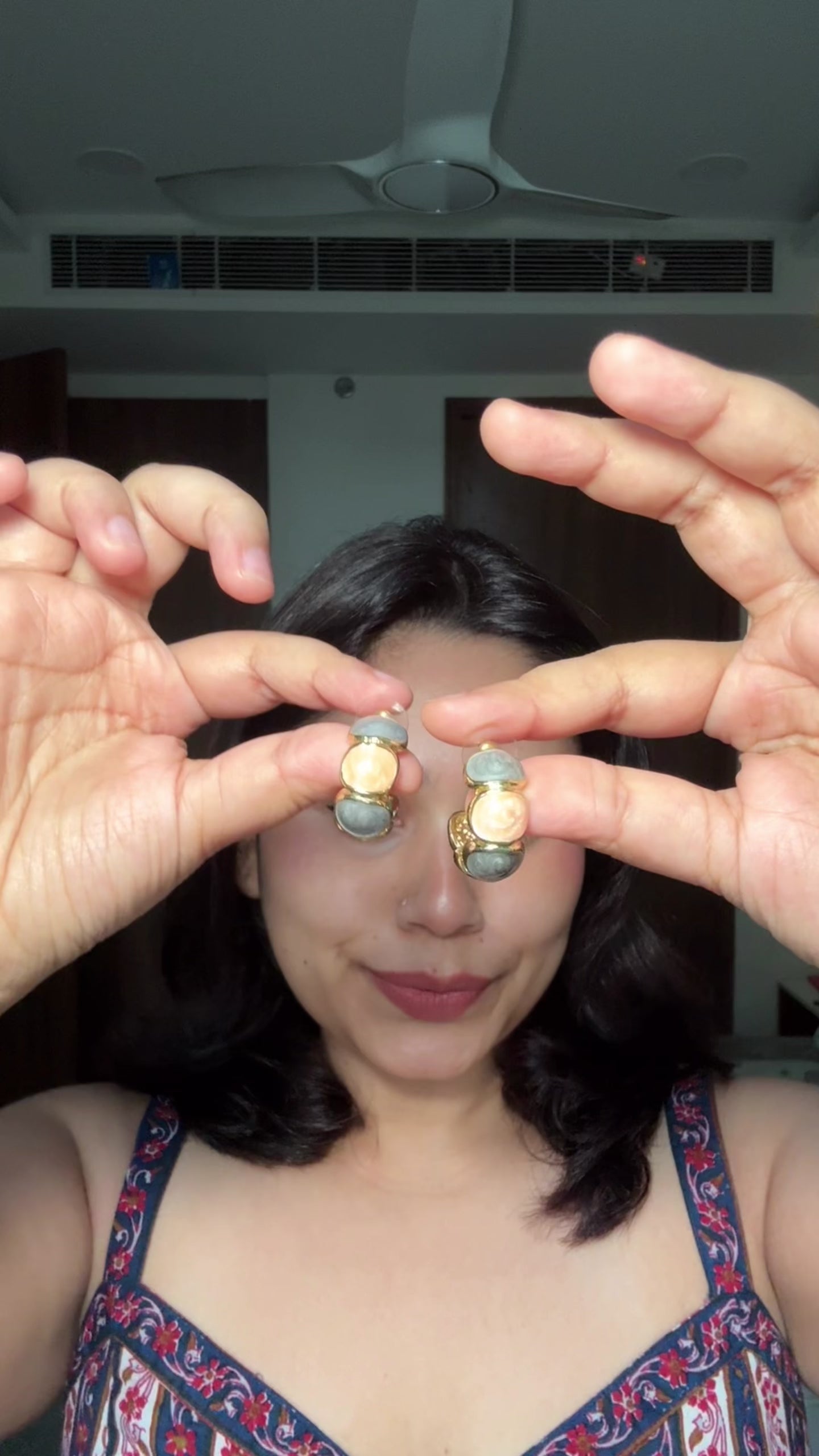 Gold Dual-Stone Marble & Blush Hoop Earrings