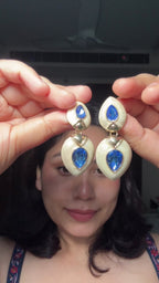 Ivory & Blue Crystal Teardrop Dangle Earrings