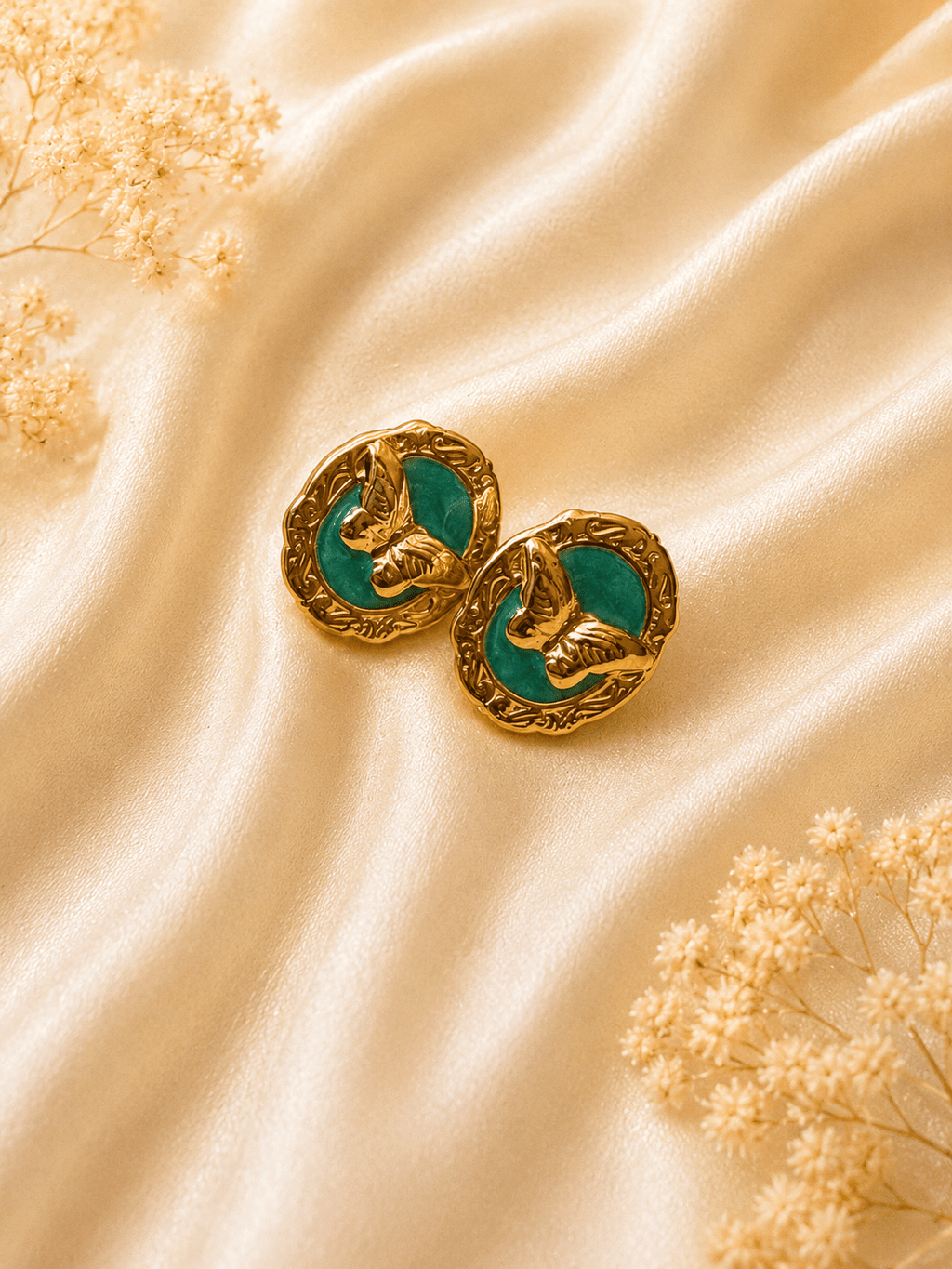 Turquoise Butterfly Oval Enamel Stud Earrings - violinas