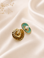Turquoise Enamel Pearl Stud Earrings - violinas